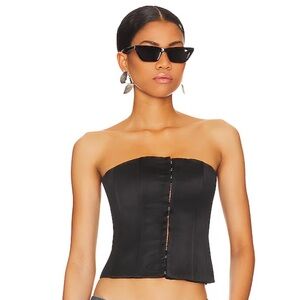 Danielle Guizio Satin Corset Top in Black